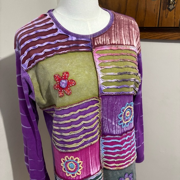 India Boutique Long Sleeve Patchwork Top - Purple & Pink - Size M/L - Picture 2 of 10
